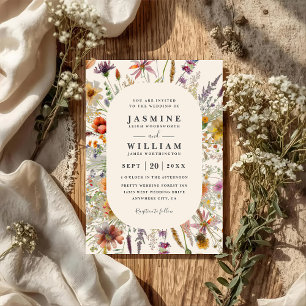 Minimalist Boho Wildflower Floral Code QR Wedding Invitation
