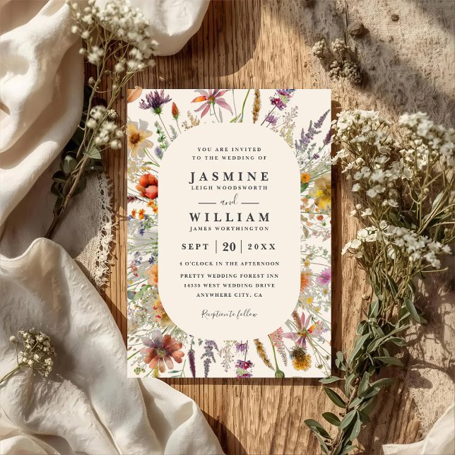 Minimalist Boho Wildflower Floral Code QR Wedding Invitation (Creator Uploaded)
