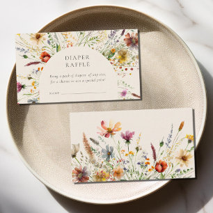 Minimalist Boho Wildflower Floral Diaper Raffle Enclosure Card