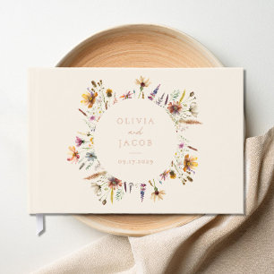 Minimalist Boho Wildflower Floral Wedding Guest Book