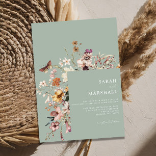 Minimalist Boho Wildflower Floral Wedding Invitation