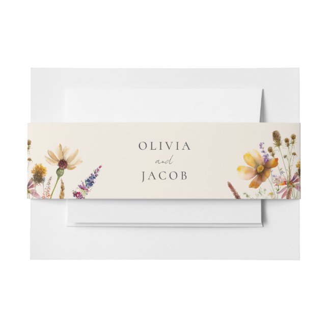 Minimalist Boho Wildflower Floral Wedding Invitation Belly Band (Front Example)
