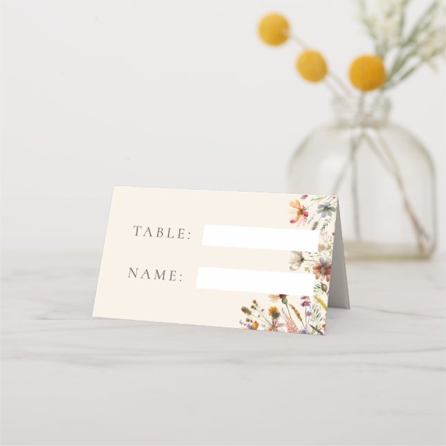 Minimalist Boho Wildflower Floral Wedding Place Card (Front)