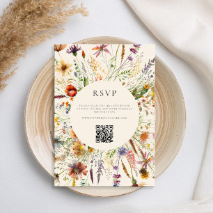 Minimalist Boho Wildflower Floral Wedding RSVP Card