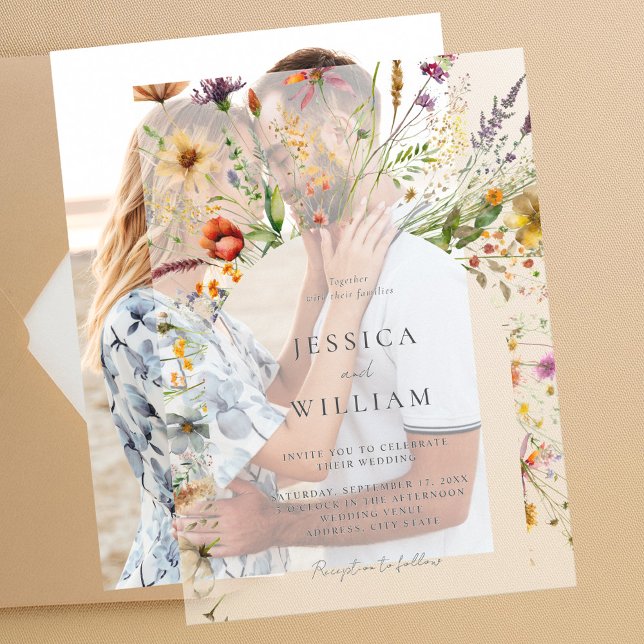 Minimalist Boho Wildflower Floral Wedding Vellum Invitations (Creator Uploaded)
