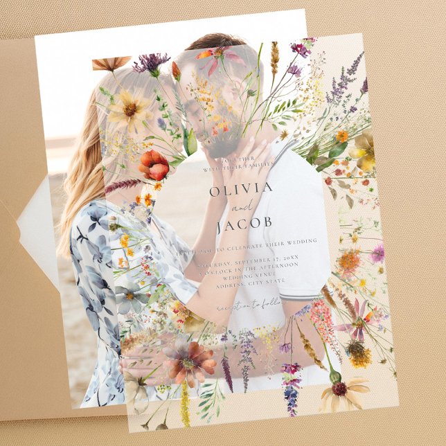 Minimalist Boho Wildflower Floral Wedding Vellum Invitations (Creator Uploaded)
