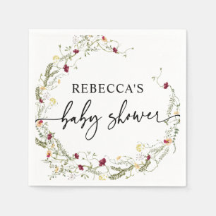 Minimalist Boho Wildflower Greenery Baby Shower Napkin