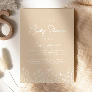 Minimalist Boho Wildflowers Beige Baby Shower Invitation