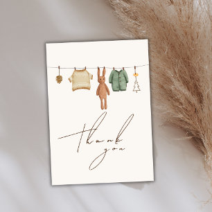 Minimalist Boho Winter Boy Clothes Baby Shower Thank You Card