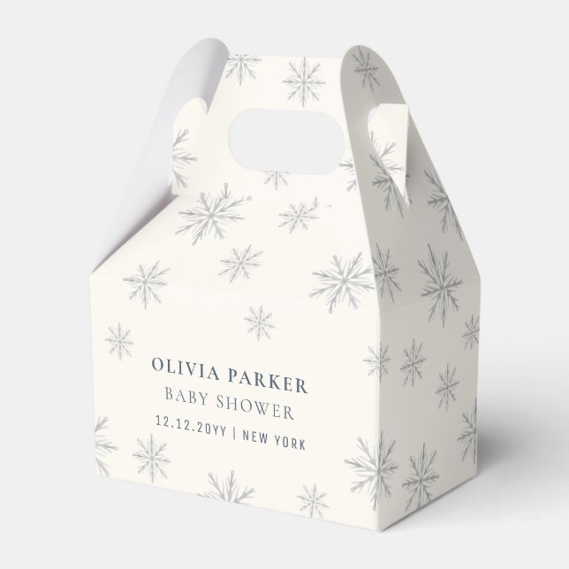 Minimalist Boho Winter Snowflake Baby Shower Favour Box (Front Side)