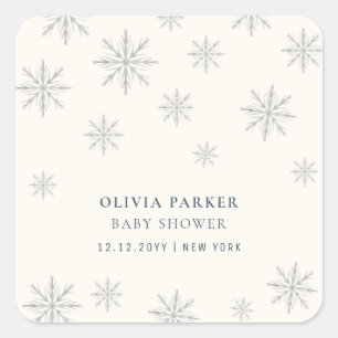 Minimalist Boho Winter Snowflake Baby Shower  Square Sticker