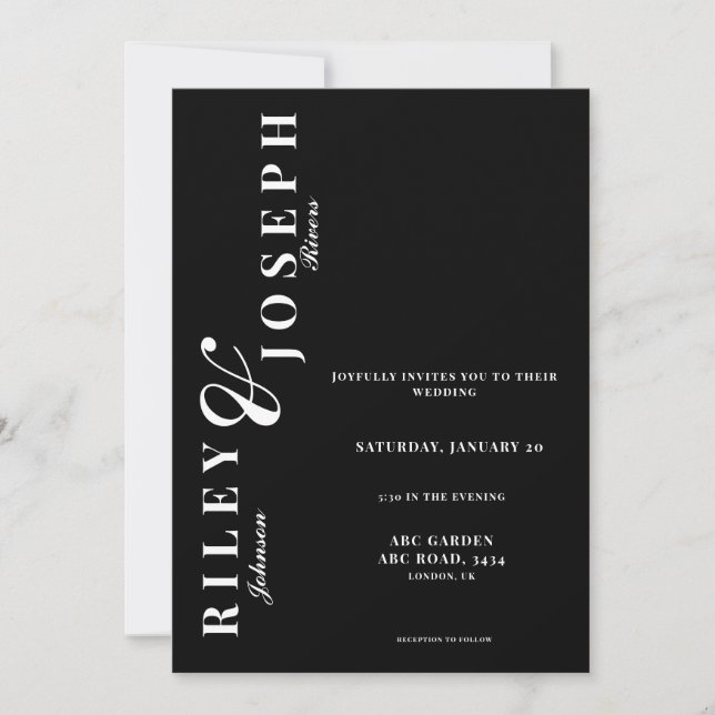 Minimalist bold black and white wedding photo invitation (Front)
