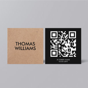 Minimalist Bold Black Printed Kraft QR Networking Square Business Card