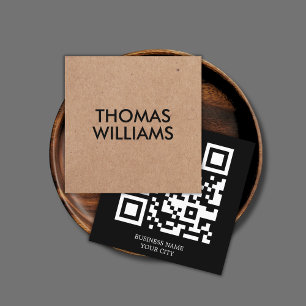 Minimalist Bold Black Printed Kraft QR Networking Square Business Card