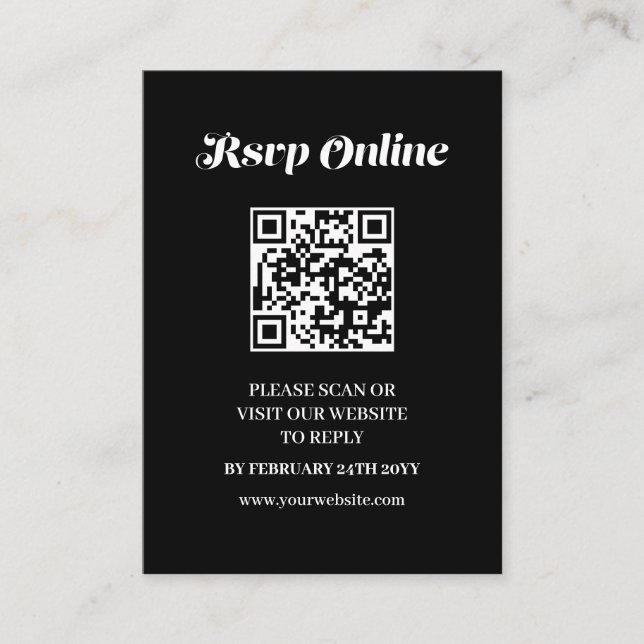 Minimalist Bold Calligraphy Black Wedding RSVP Enclosure Card (Front)
