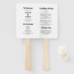 Minimalist Bold Calligraphy White Wedding Program Hand Fan