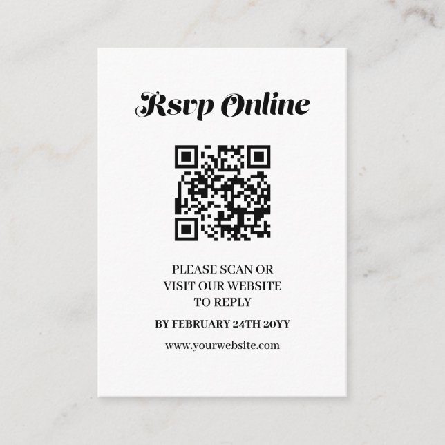 Minimalist Bold Calligraphy White Wedding RSVP Enclosure Card (Front)