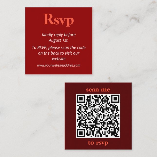 Minimalist Bold Cherry Red Wedding RSVP Enclosure Card (Front/Back)