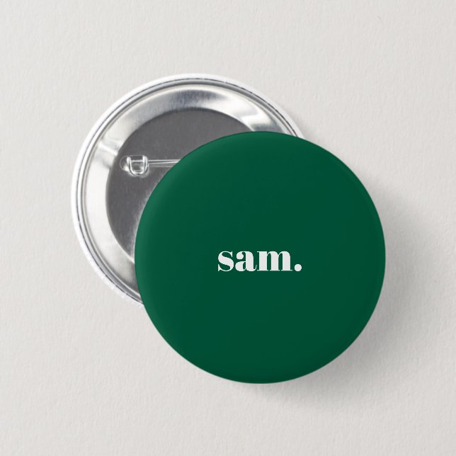 Minimalist bold custom text green 6 cm round badge (Front & Back)