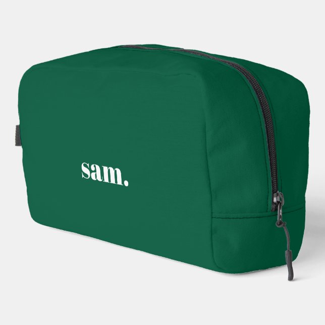 Minimalist bold custom text green dopp kit (Right Corner)