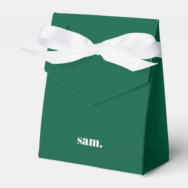 Minimalist bold custom text green favour box (Front Side)