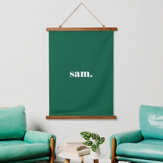 Minimalist bold custom text green hanging tapestry (Living Room)