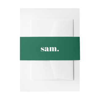 Minimalist bold custom text green invitation belly band