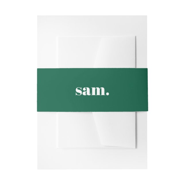Minimalist bold custom text green invitation belly band (Front Example)