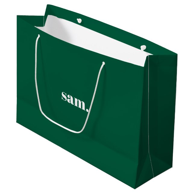Minimalist bold custom text green large gift bag (Front Angled)