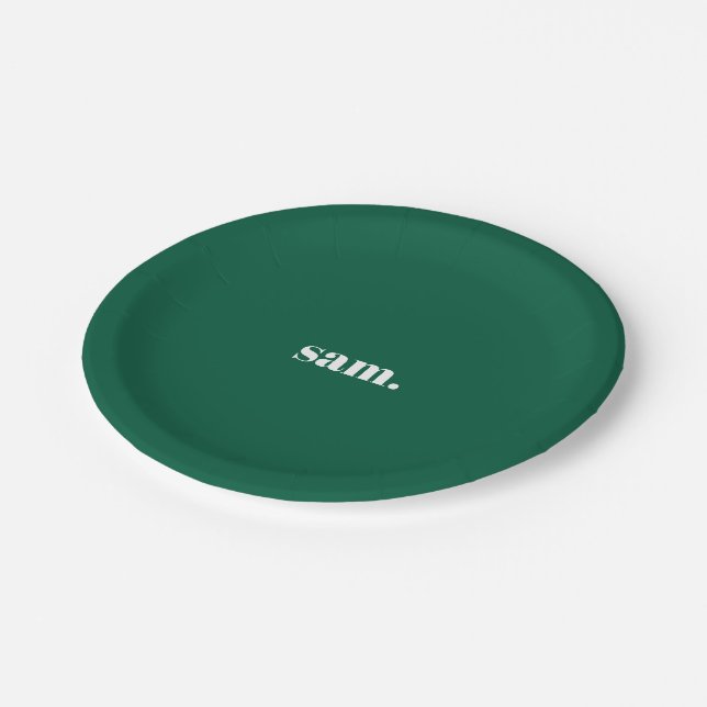 Minimalist bold custom text green paper plate (Angled)