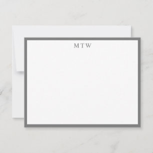 Minimalist Bold Grey Square Border Monogram Card