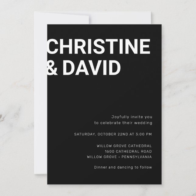 Minimalist bold letters black and white invitation (Front)