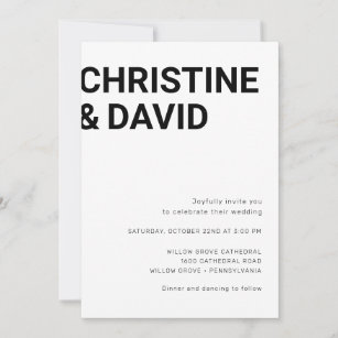 Minimalist bold letters simple white invitation