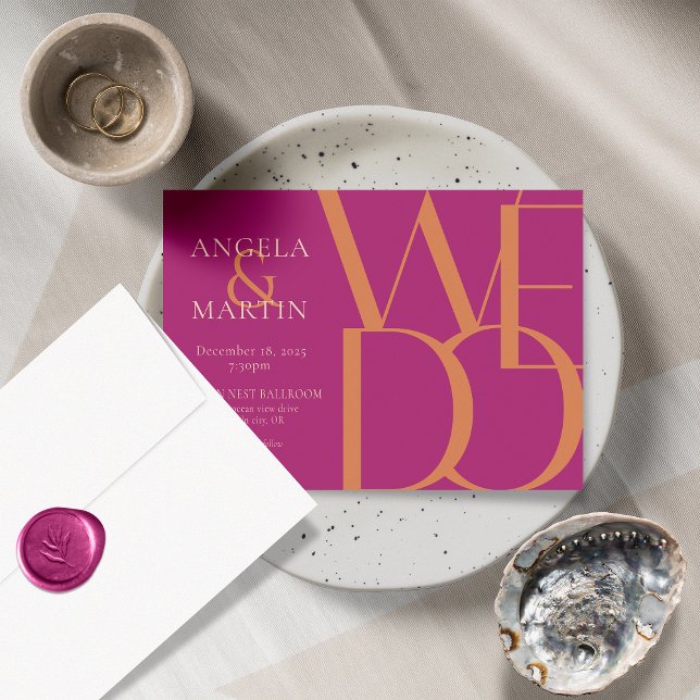 Minimalist Bold Magenta Orange Wedding Invitation (Creator Uploaded)