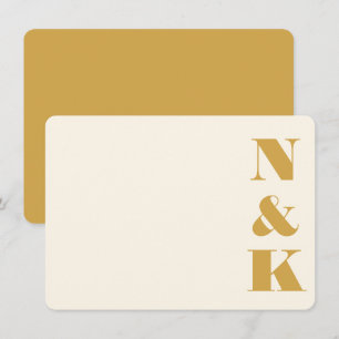 Minimalist Bold Monogram Yellow Cream Wedding Name Card