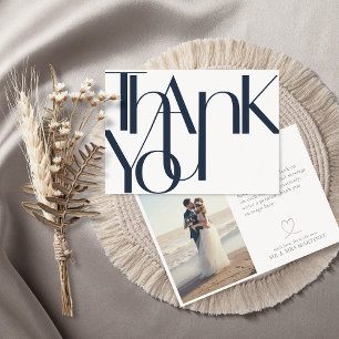 Minimalist Bold Photo Navy Blue Thank You Card