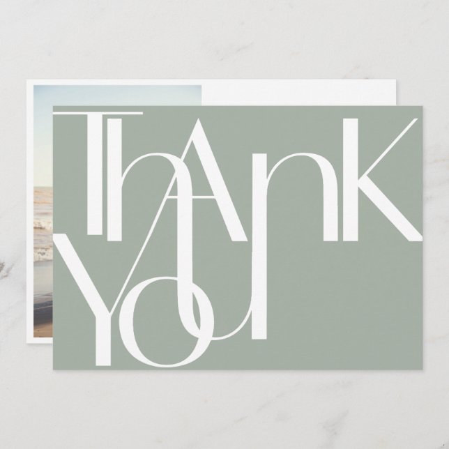 Minimalist Bold Photo Sage Thank You Card (Front/Back)