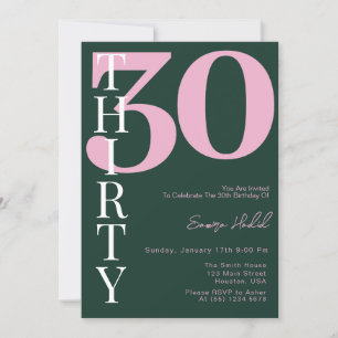 Minimalist Bold Pink Thirty 30th Birthday Party Invitation
