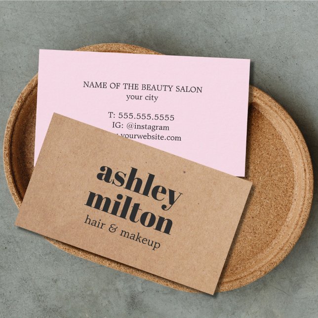 Minimalist Bold Printed Kraft Rose Hair Makeup Business Card (Creator Uploaded)