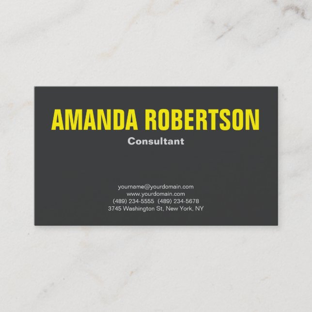 Minimalist Bold Professional Plain Yellow Grey Business Card (Front)
