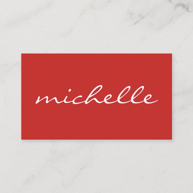Minimalist Bold Red Cursive Text Business Card (Front)
