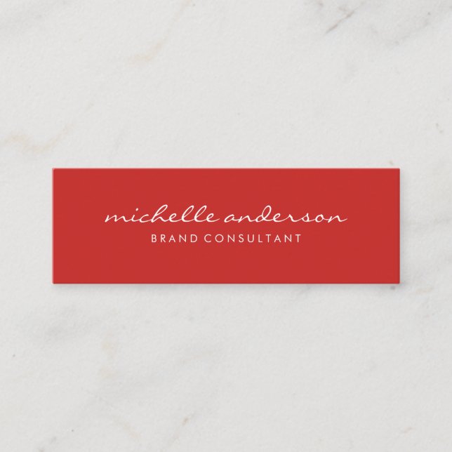 Minimalist Bold Red Cursive Text Mini Business Card (Front)