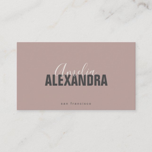 Minimalist Bold Script Boho Chic Mauve Photo  Business Card (Front)