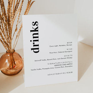 Minimalist Bold Wedding Bar Menu | Drink Menu Pedestal Sign