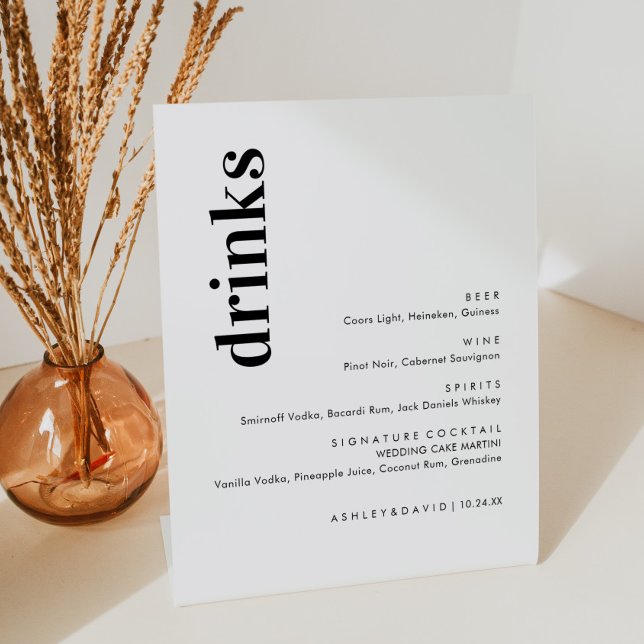 Minimalist Bold Wedding Bar Menu | Drink Menu Pedestal Sign (Creator Uploaded)