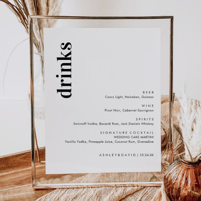 Minimalist Bold Wedding Bar Menu | Drink Menu Poster (Creator Uploaded)