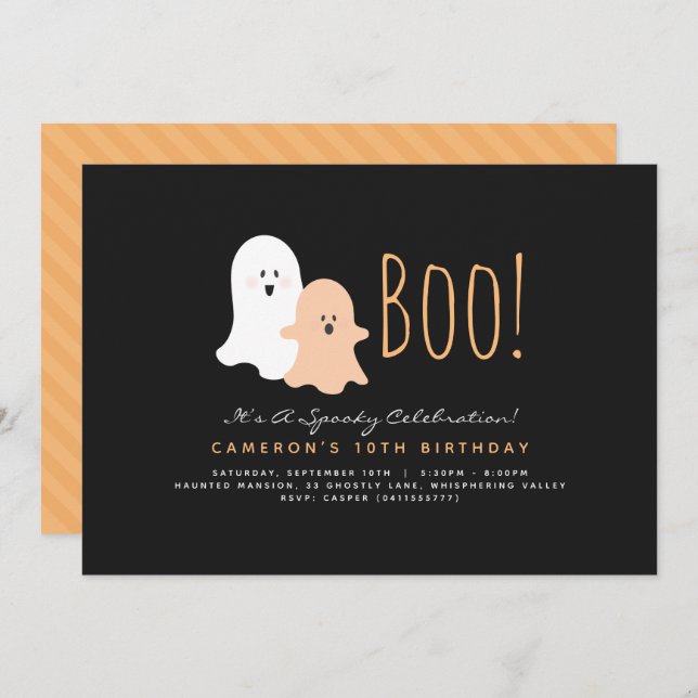 Minimalist Boo Cute Ghost Halloween Invitation (Front/Back)