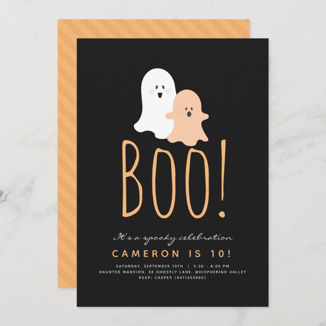 Minimalist Boo Cute Ghost Halloween Invitation (Front/Back)