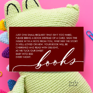 Minimalist Books for Baby Shower Burgundy wine red Enclosure Card