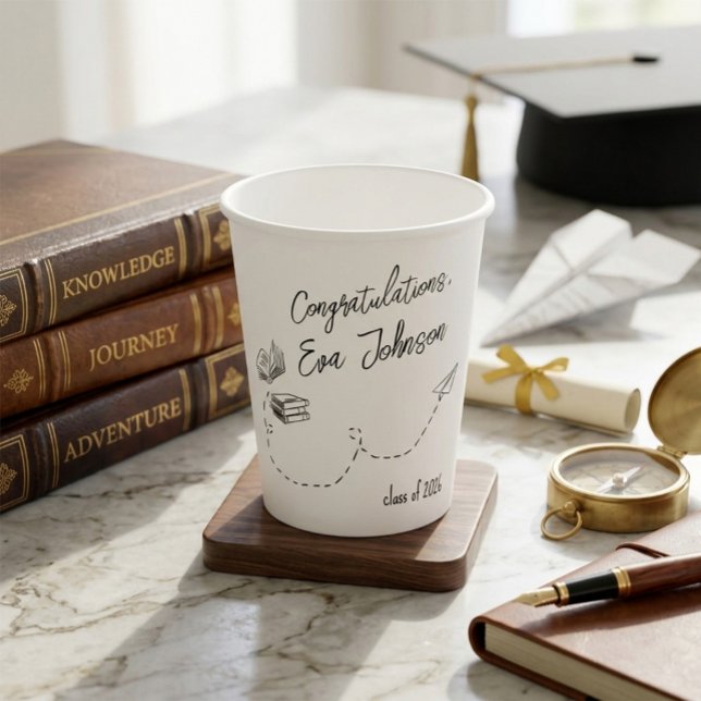 Minimalist Books & Paper Plane Graduation  Cups (Creator Uploaded)